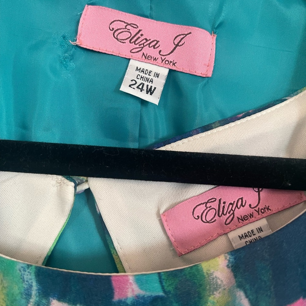 Eliza J Teal jacket and Multicolor Watercolor Floral Dress - Picture 2 of 13